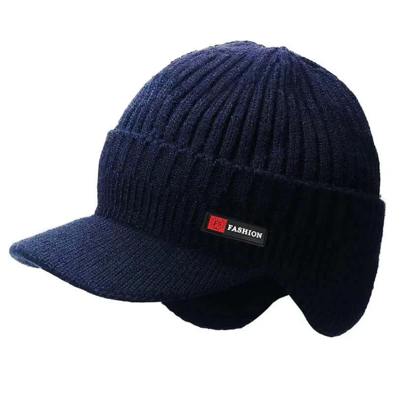 Men’s Winter Knit Hat Windproof Ear Protection Cap with Visor